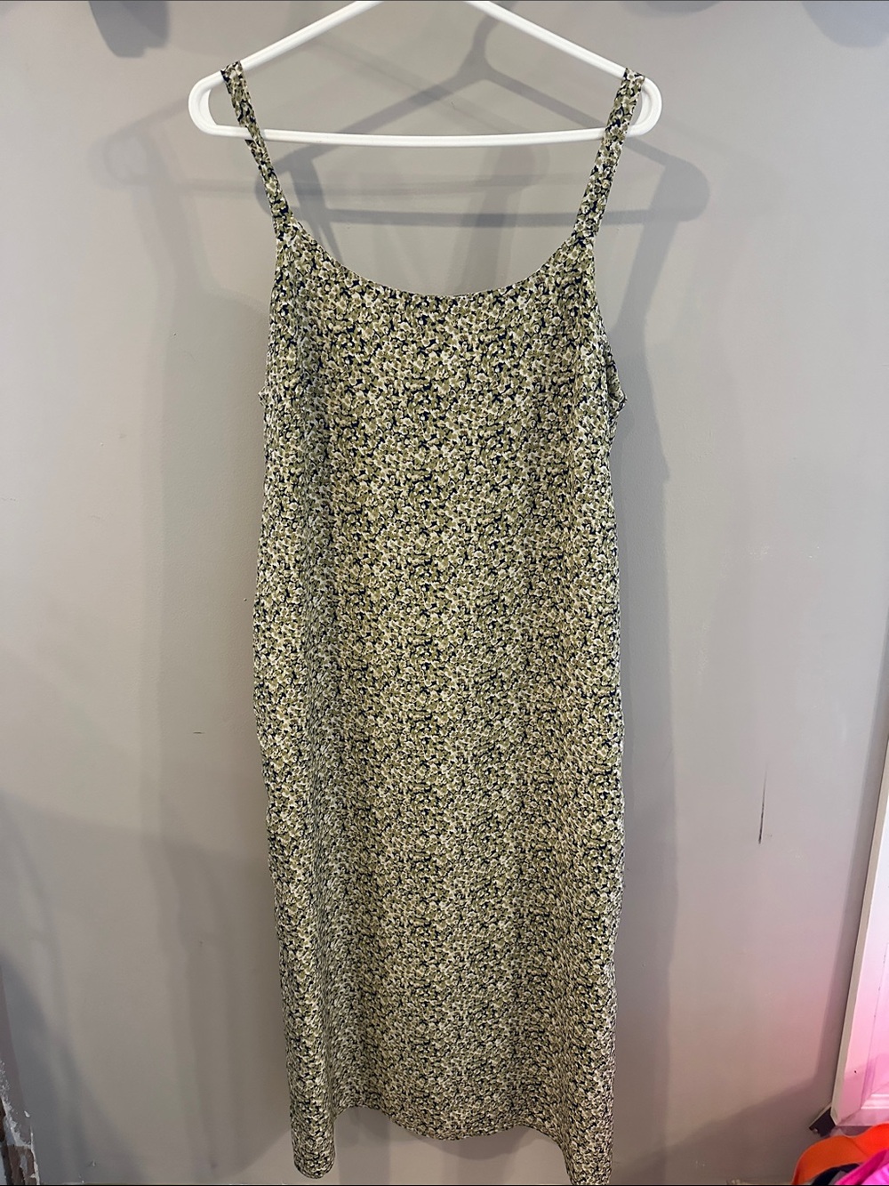 Floral Spaghetti-Strap Midi Dress - Cream/ Navy/ Green